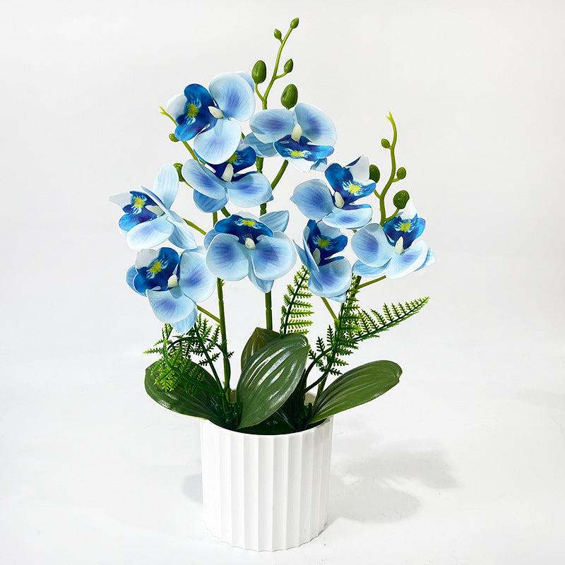 Pot de 9 orchidées papillon, plante artificielle en pot pour décoration intérieure, mariage et bureau, 31.5 cm