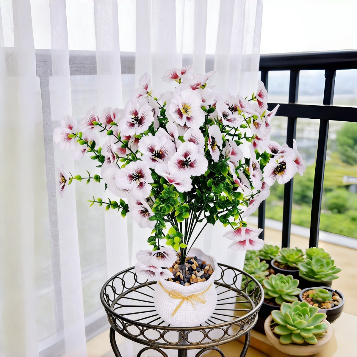 Fleur artificielle Eucalyptus, tige unique avec 3 fleurs, 35 cm, polyester soyeux, décoration intérieure