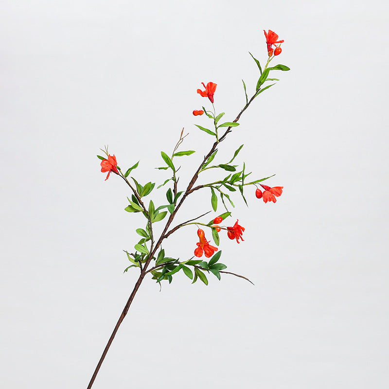 Fleur artificielle en plastique, grenadier, tige unique avec 13 fleurs, 80 cm, décoration intérieure, style rustique et vintage