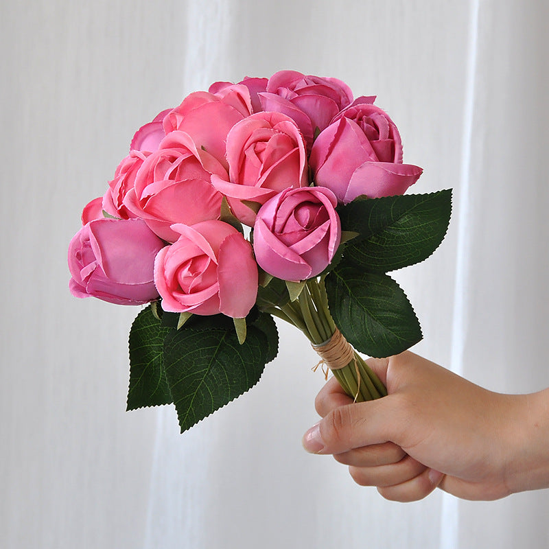 Bouquet de Roses Artificielles Hautement Réalistes, 24 cm, Polyester Soie, Décoration Intérieure, Mariage, Hôtel