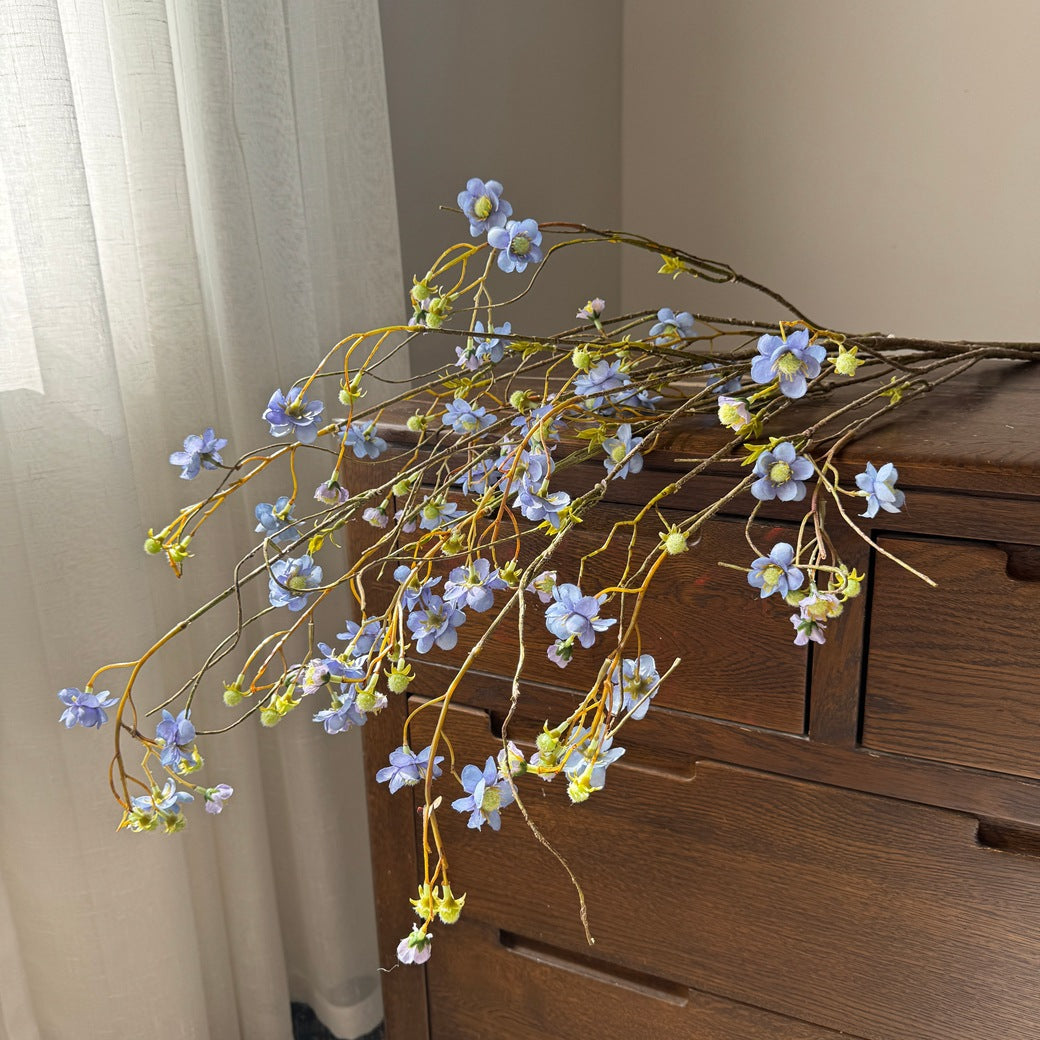 Fleur artificielle de Delphinium et Spirée de perles, 132 cm, tige unique, soie, jaune/bleu/blanc, décoration intérieure/extérieure, mariage, événements