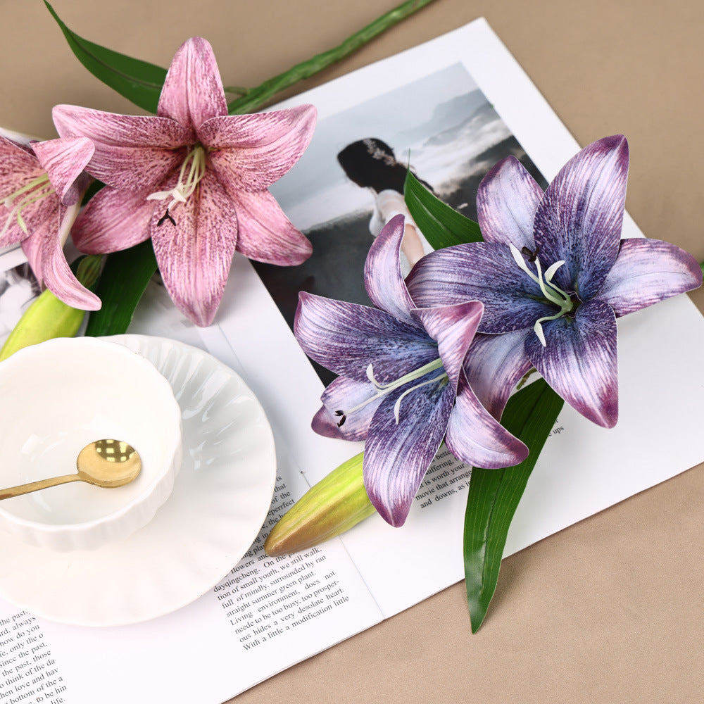 Tige unique de lys artificiel, 3 fleurs, 41 cm, décoration intérieure et événements