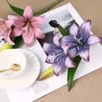 Tige unique de lys artificiel, 3 fleurs, 41 cm, décoration intérieure et événements