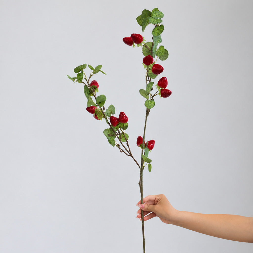 Tige de fraises artificielles avec baies sauvages, 90 cm, décoration intérieure et mariage