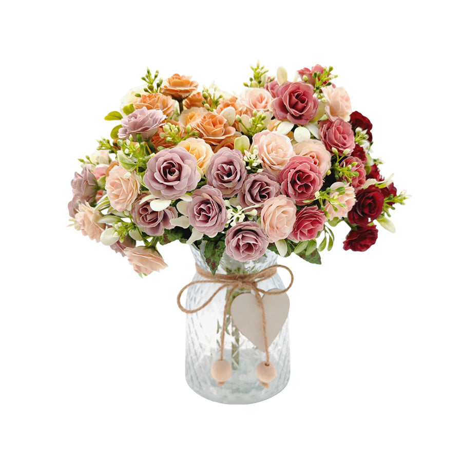 Bouquet de 15 roses artificielles en polyester, 30 cm, décoration intérieure et mariage