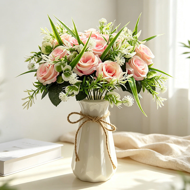 Bouquet de 18 roses artificielles, 40 cm, style champêtre moderne, décoration intemporelle pour mariage, maison et commerce