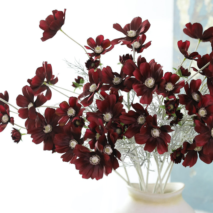 Fleurs artificielles Cosmos, bouquet de 6 tiges en soie polyester, 60 cm, décoration intérieure élégante