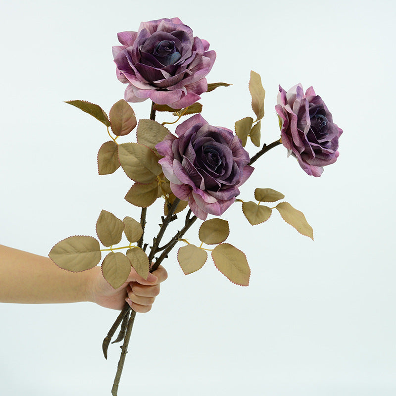 Bouquet de 3 roses artificielles en soie, 49 cm, réalistes, décor intemporel