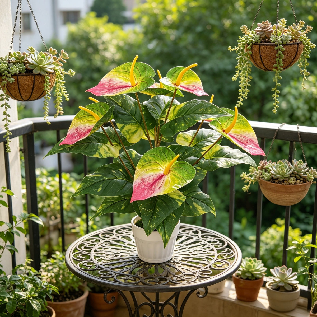 Plante artificielle Anthurium rouge, 57 cm, idéale pour décoration intérieure, mariages et espaces commerciaux