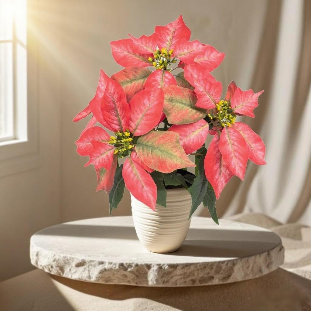 Plante artificielle Poinsettia avec 5 fleurs, 30 cm, plastique, décoration de Noël, intérieur/extérieur