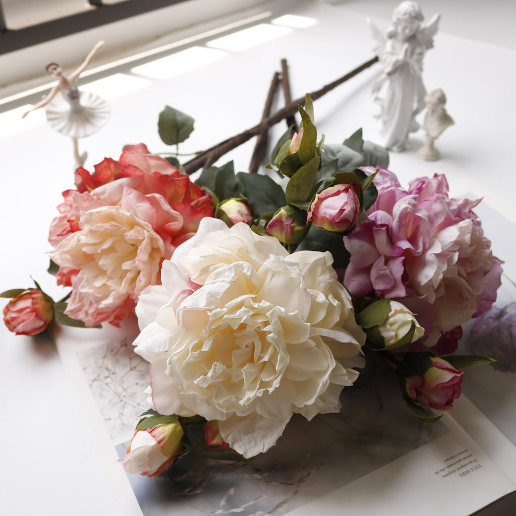 Magnifique pivoine artificielle en soie, bouquet élégant de 62 cm pour mariage, décoration de table et intérieur, style bohème chic