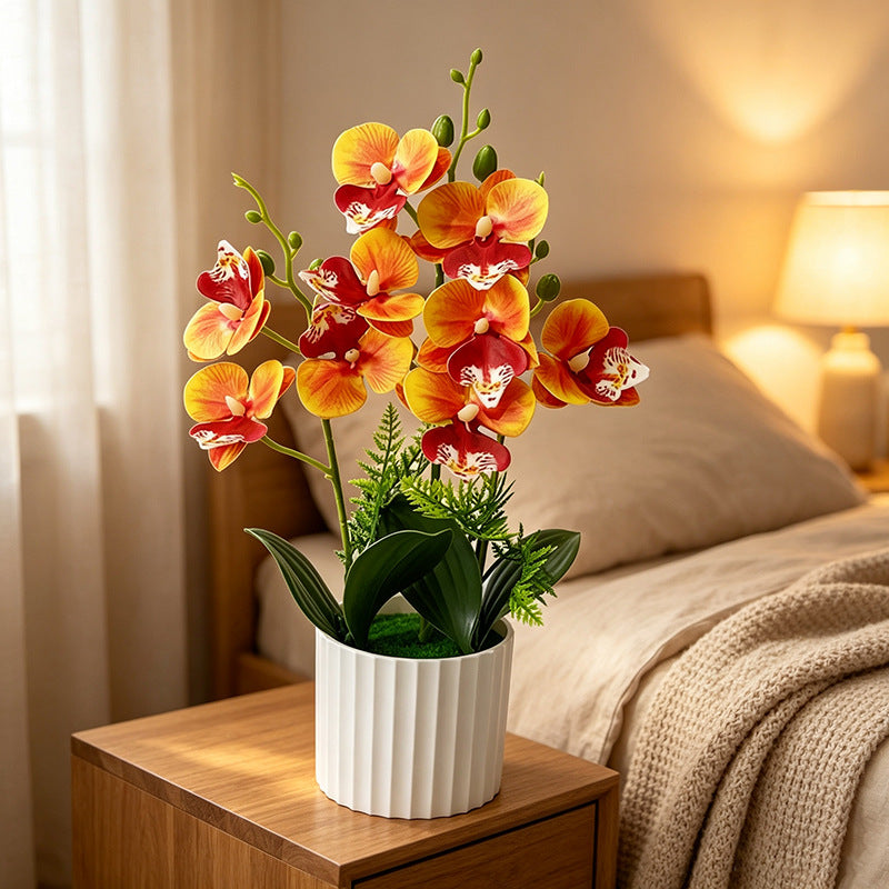 Pot de 9 orchidées papillon, plante artificielle en pot pour décoration intérieure, mariage et bureau, 31.5 cm