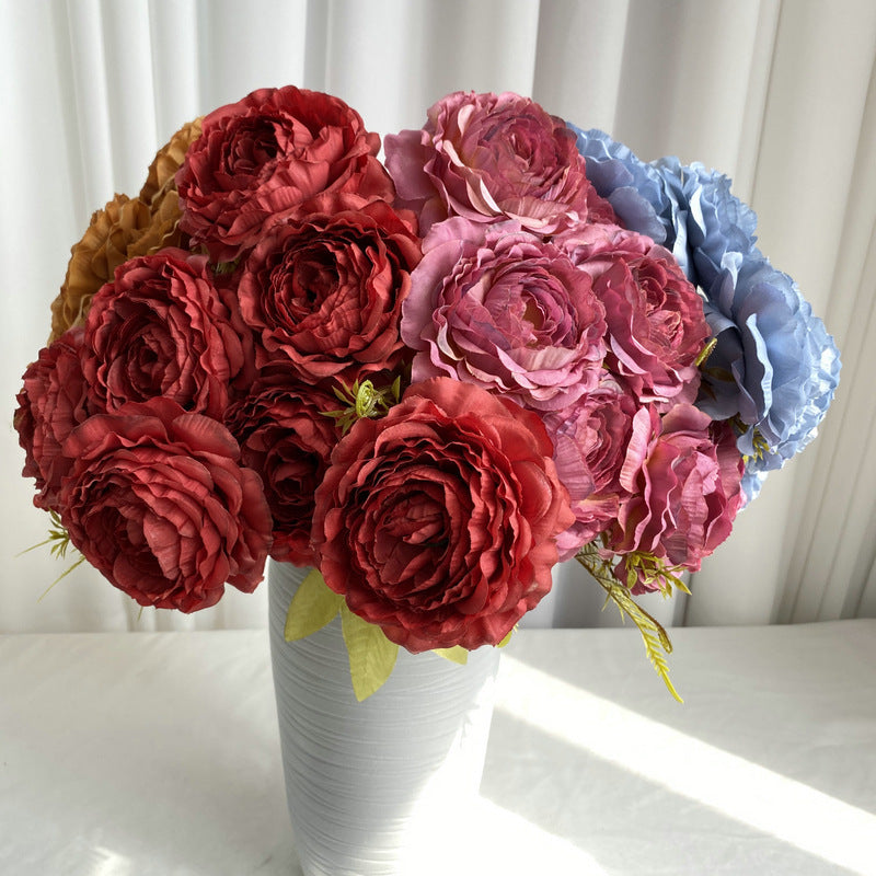 Bouquet de Pivoines en Tissu Soie, 7 Fleurs, 40 cm, Décoration Élégante pour Mariage et Intérieur