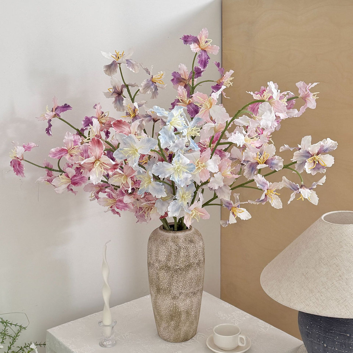 Bouquet d'iris artificiels en tissu soyeux, 94 cm, 9 têtes, idéal pour mariages et décoration
