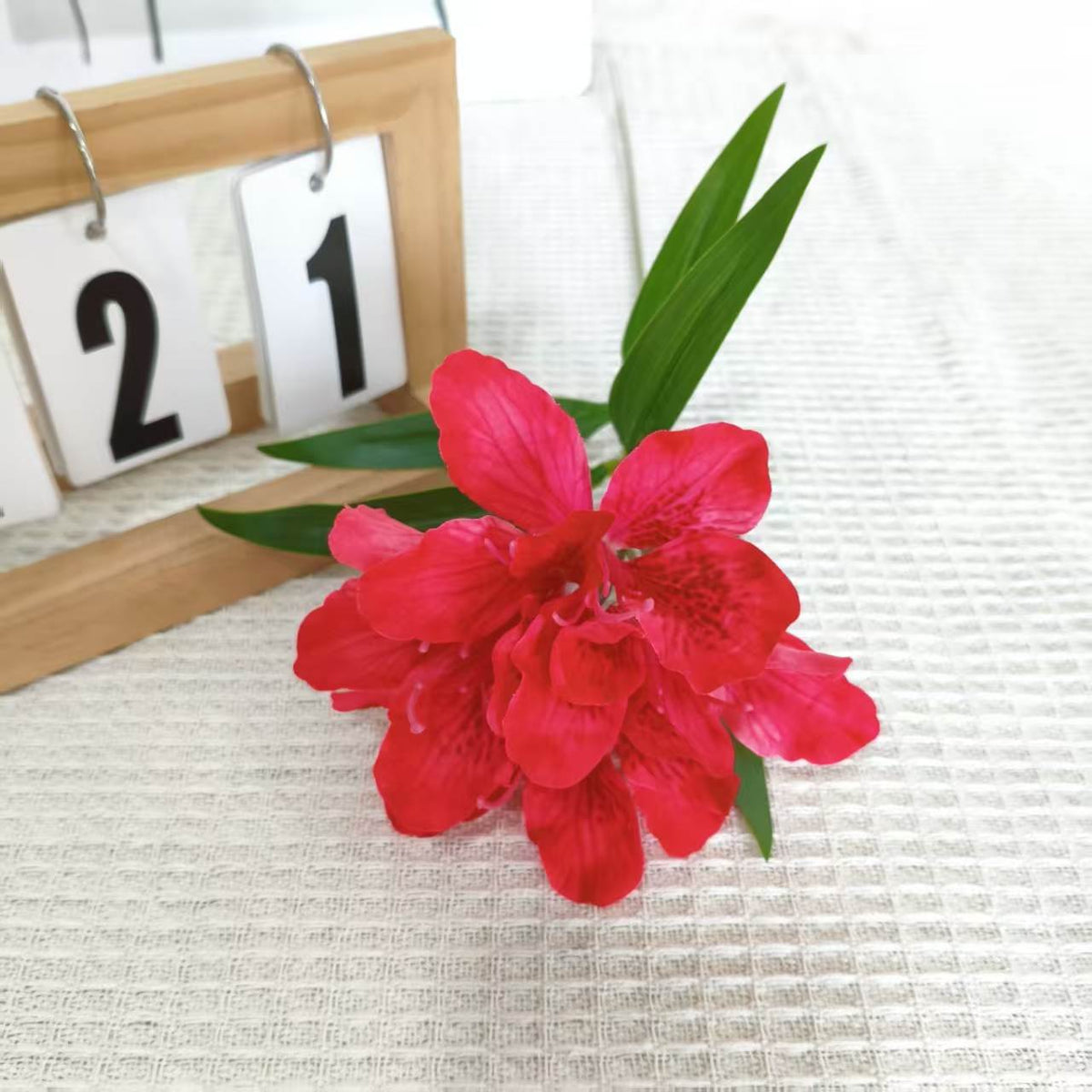 Fleur artificielle Rhododendron, 3 fleurs sur une tige de 70 cm, tissu polyester soyeux, décoration intérieure