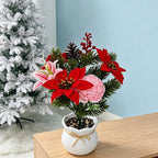Bouquet de Poinsettia Artificiel, 30 cm, Décoration de Noël, PVC et Tissu Polyester