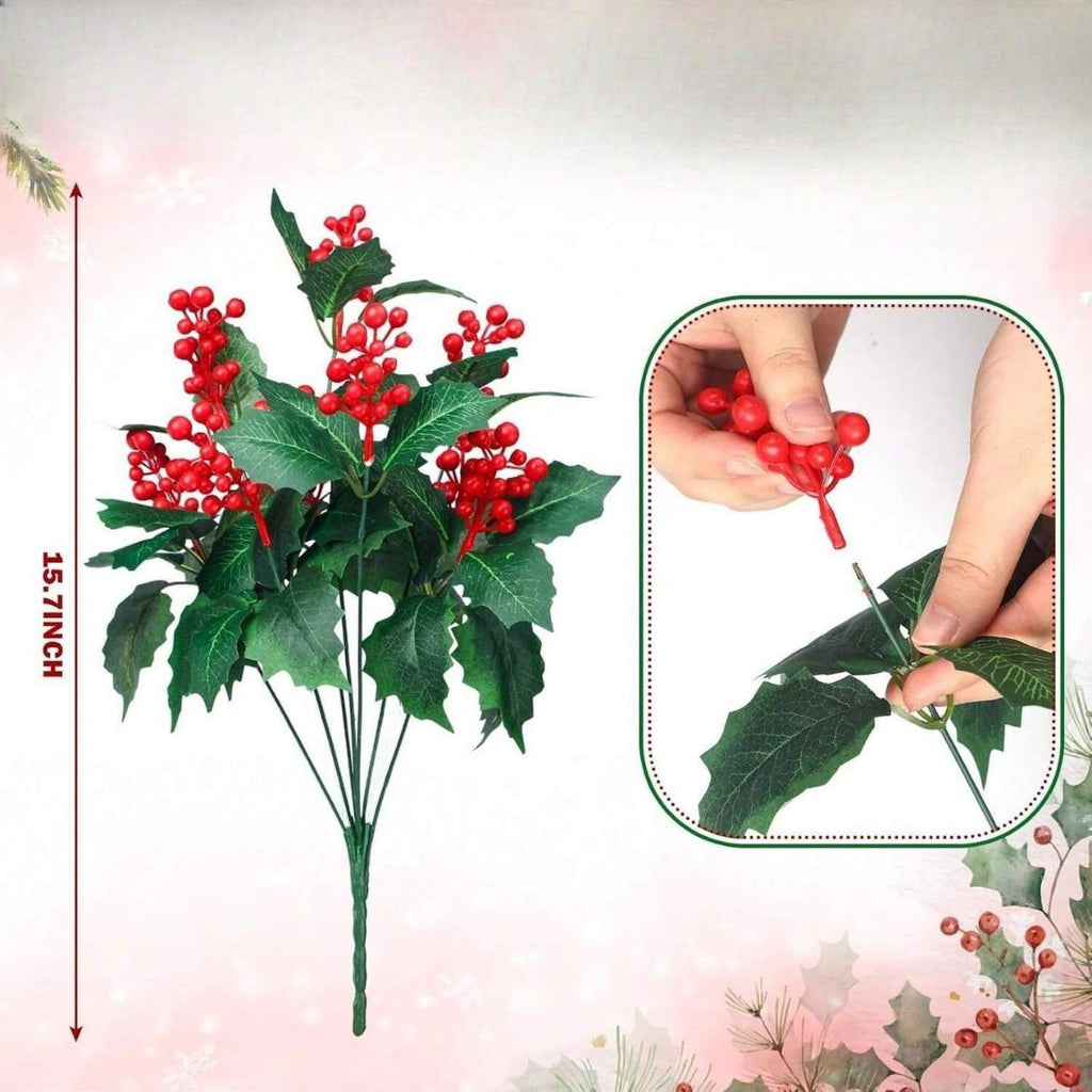 Décoration de Noël, Branche Artificielle en Soie avec Baies Rouges, 40 cm, pour Intérieur, Fêtes et Cadeaux