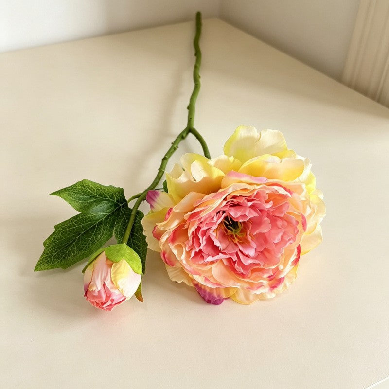 Fleurs artificielles en soie polyester, 2 têtes de pivoines et pivoines blanches, 50 cm, décoration intérieure, mariage, maison