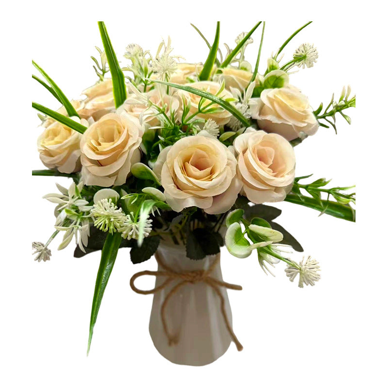 Bouquet de 18 roses artificielles, 40 cm, style champêtre moderne, décoration intemporelle pour mariage, maison et commerce
