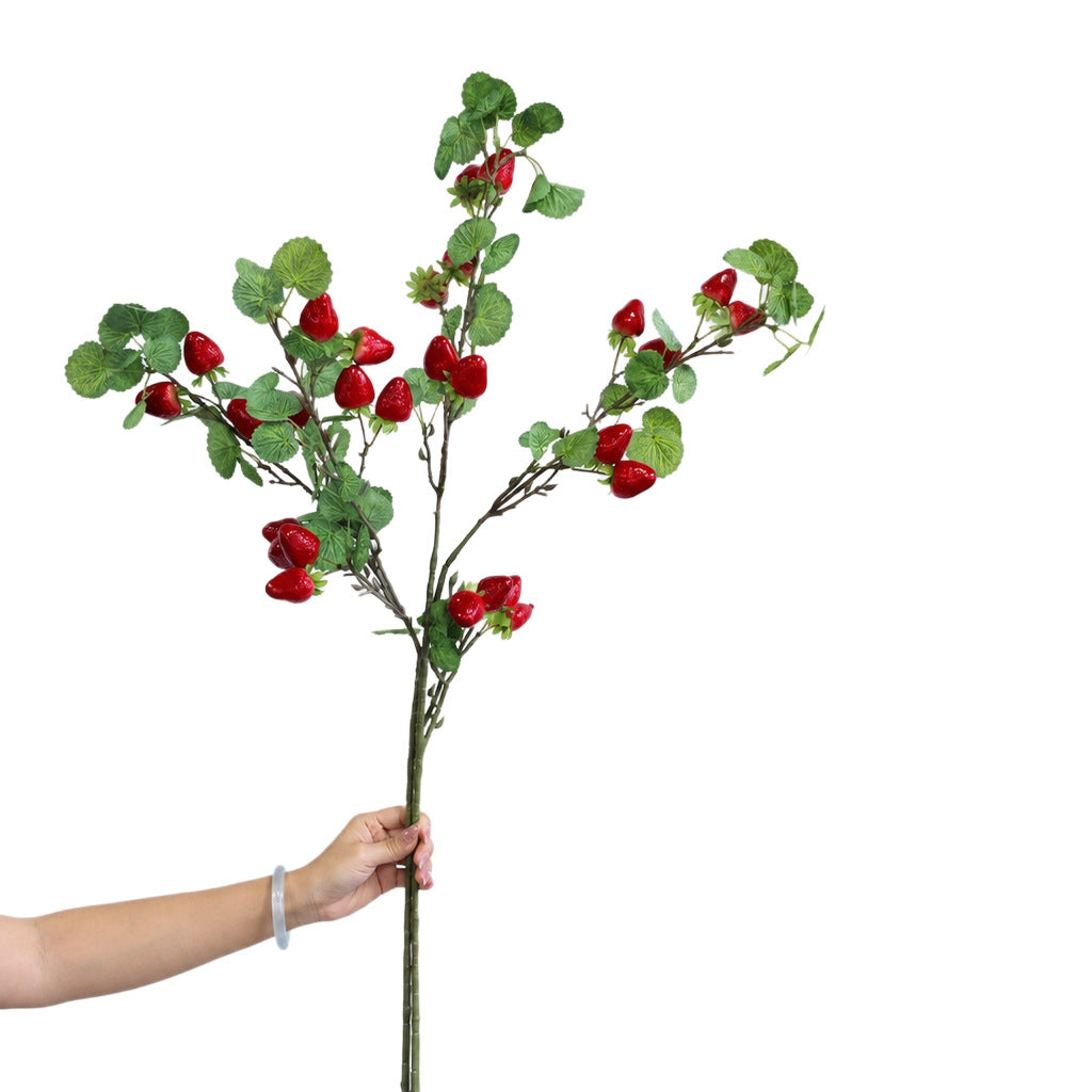 Tige de fraises artificielles avec baies sauvages, 90 cm, décoration intérieure et mariage