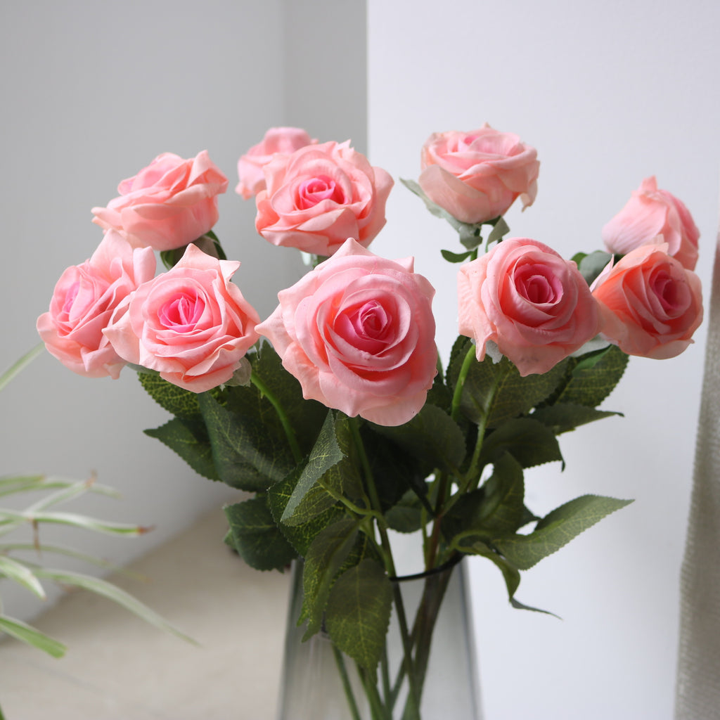 Bouquet de 10 roses en tissu soyeux, 43 cm, décoration intérieure et événements