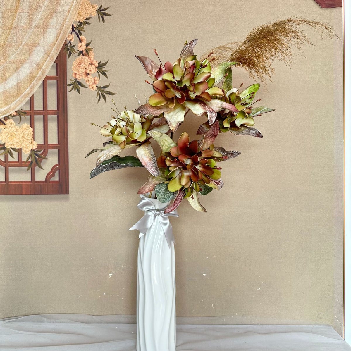 Fleur artificielle chic, tige unique avec 2 fleurs sauvages, 93 cm, idéale pour décoration intérieure et événements