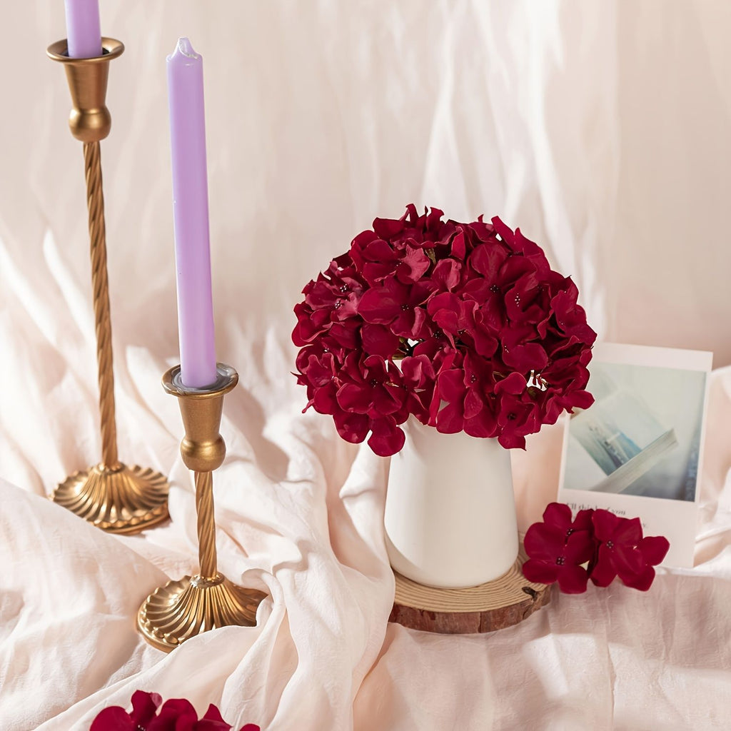 Tête de fleur d'hortensia artificiel en tissu soyeux, 28 cm, couleur bordeaux, pour décoration intérieure et mariage