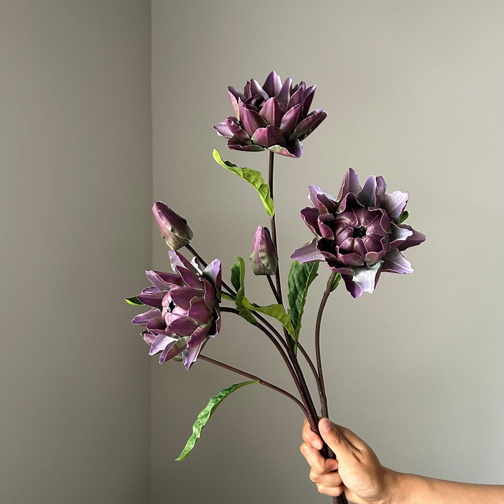 Fleur artificielle chic, tige unique avec 2 fleurs d'Artichaut et d'Ananas, 67 cm, pour mariage et décoration intérieure