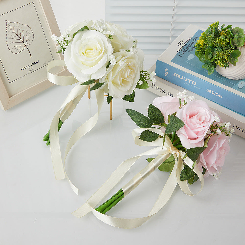 Bouquet de roses et gypsophile artificiel, 27,5 cm, idéal pour les mariages