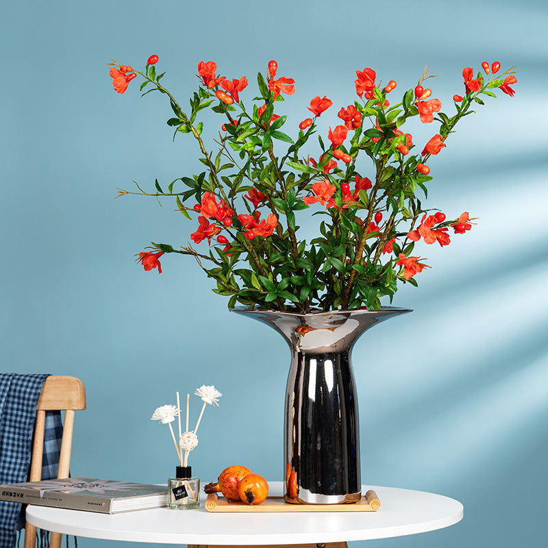 Fleur artificielle en plastique, grenadier, tige unique avec 13 fleurs, 80 cm, décoration intérieure, style rustique et vintage
