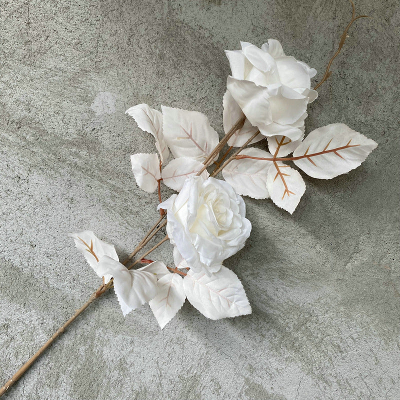 Rose artificielle Alice, tige unique avec 2 fleurs, 80 cm, tissu soyeux, décoration de mariage et maison