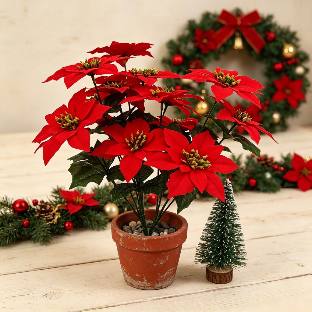Fleur artificielle Poinsettia 5 têtes, 39 cm, décoration de Noël et mariage, intérieur élégant