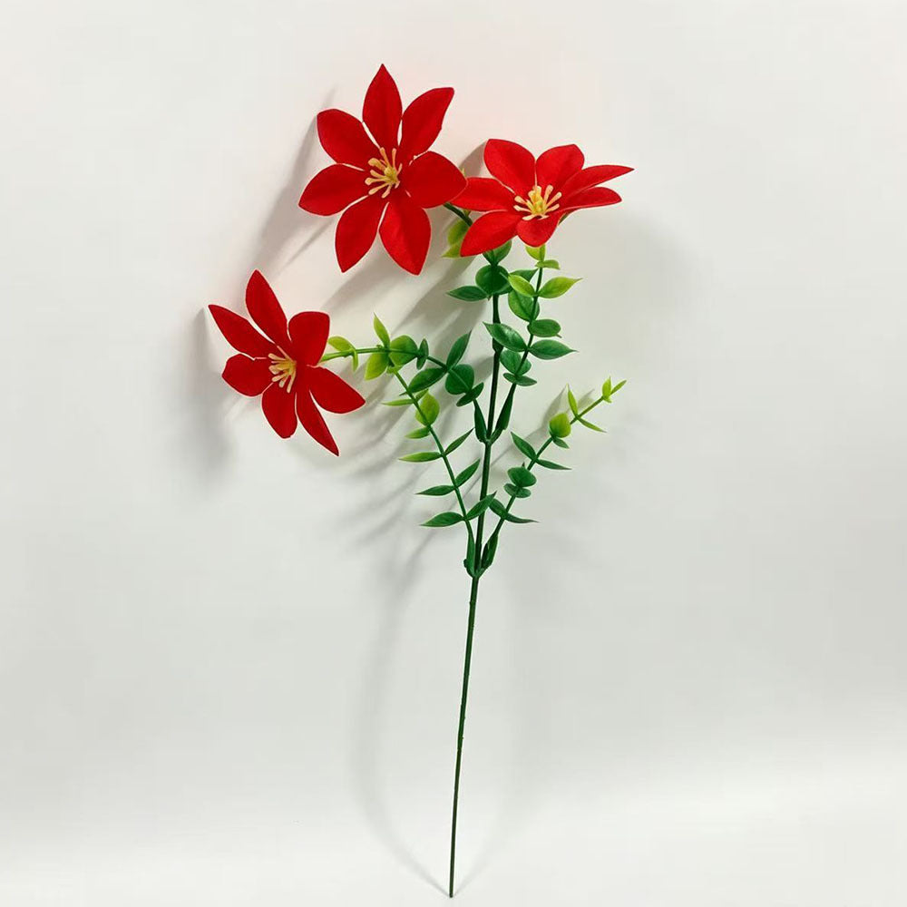 Branche d'Eucalyptus et Poinsettia Artificielle, 30 cm, Décoration Intérieure et Extérieure, Mariage, Noël, Lot de 10
