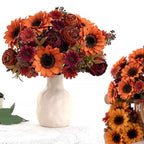 Bouquet artificiel 32 cm – Pivoines, Marguerites, Tournesols, 8 fleurs, décoration intérieur/extérieur, mariage, événement