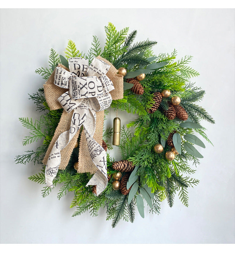Couronne de Noël en pommes de pin et clochettes, décoration de porte campagne, 45 cm, style rustique élégant