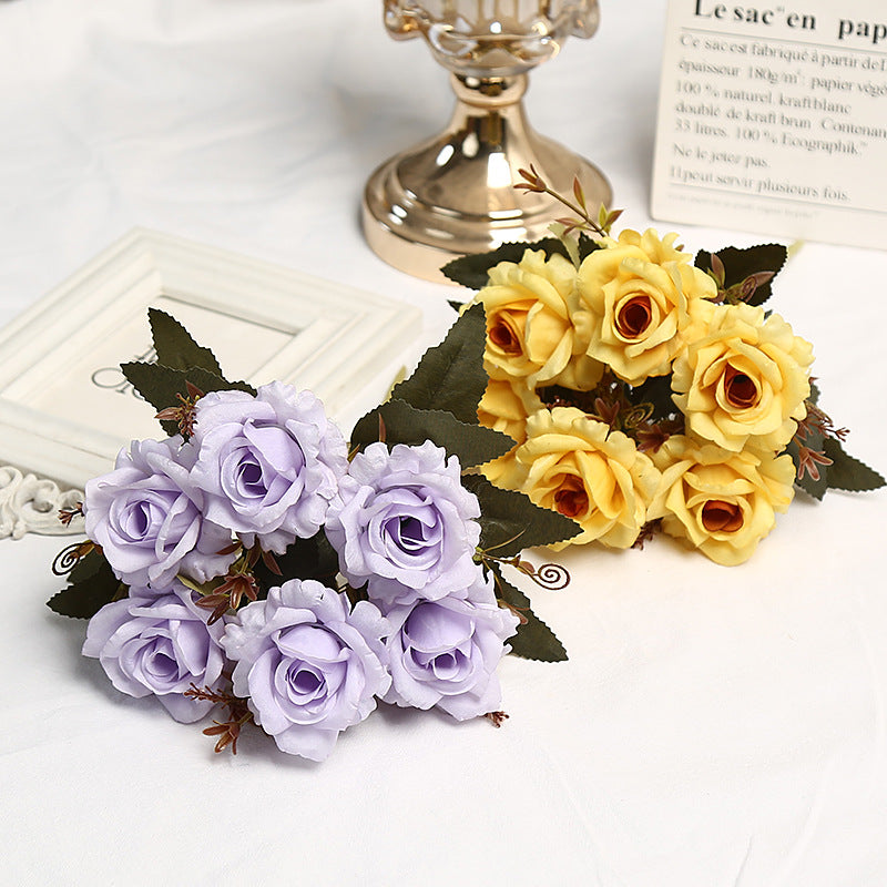 Bush de roses artificielles vintage, 6 fleurs, 30 cm, tissu soyeux, décoration intérieure et événements