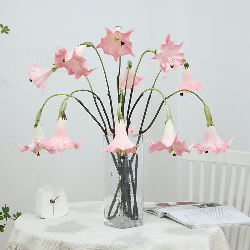 Fleur artificielle Datura, tige simple avec 2 fleurs en PU, 78 cm, décoration intérieure et extérieure, mariage, terrasse