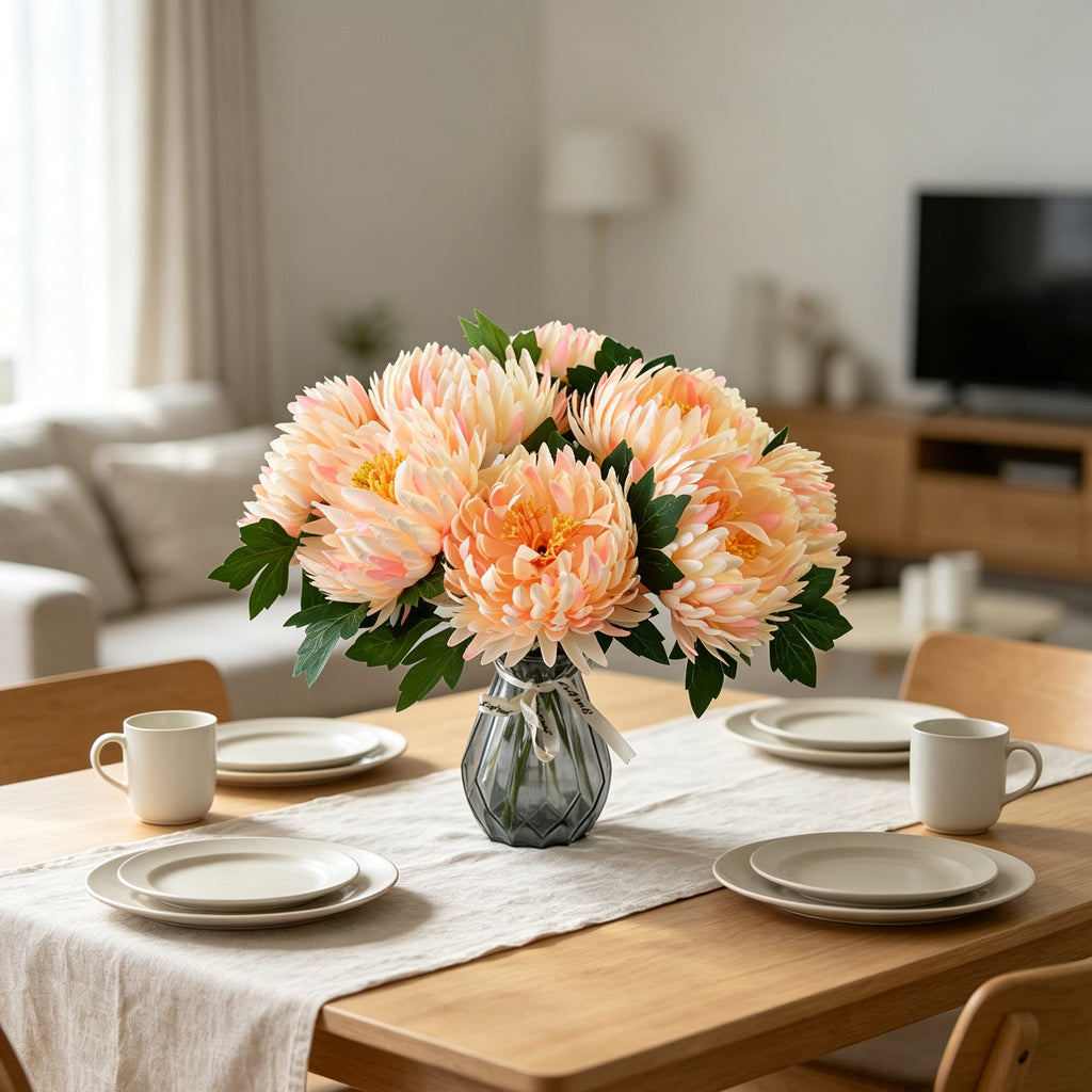 Fleur artificielle en tissu soyeux, chrysanthème simple tige, 34 cm, décoration intérieure et extérieure