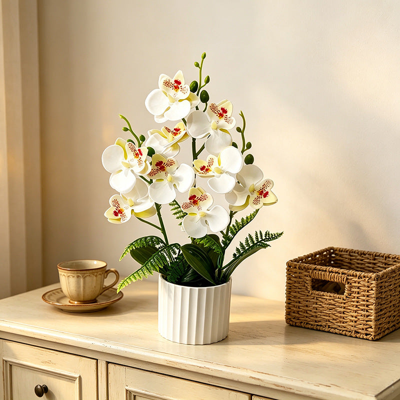 Pot de 9 orchidées papillon, plante artificielle en pot pour décoration intérieure, mariage et bureau, 31.5 cm