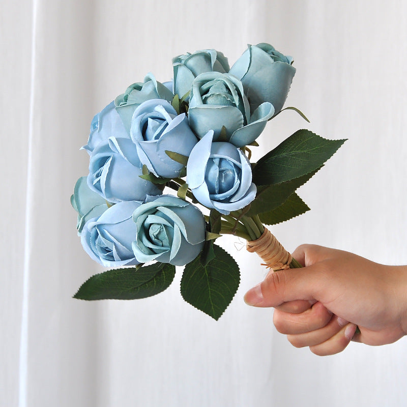 Bouquet de Roses Artificielles Hautement Réalistes, 24 cm, Polyester Soie, Décoration Intérieure, Mariage, Hôtel