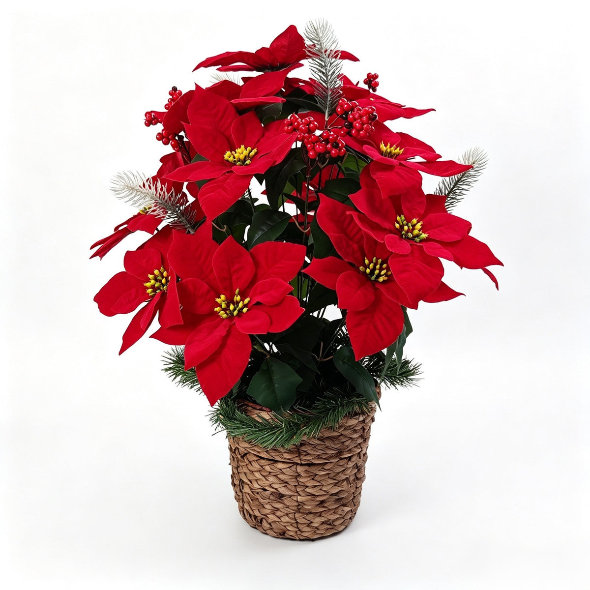 Bouquet de 24 Poinsettias Artificiels, 58 cm, Décoration Festive et Élégante
