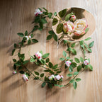 Guirlande de Roses Angustifolia et Petites Roses, 145 cm, Tissu Polyester, Décoration Murale et Arche de Mariage