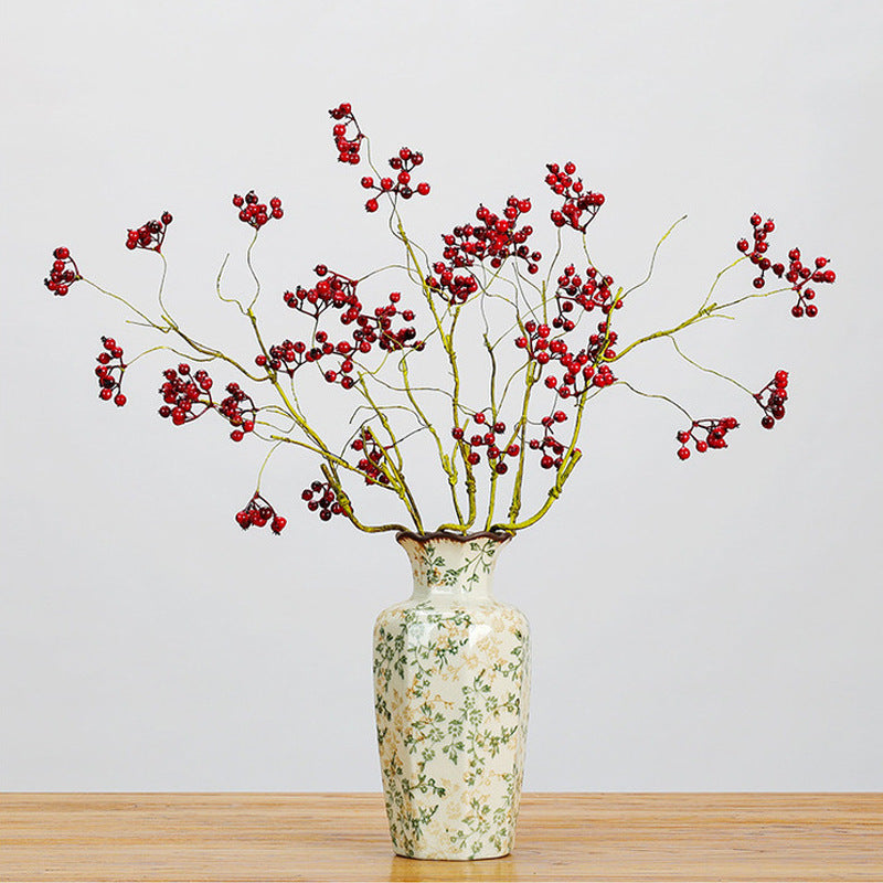 Branche de baies artificielles, 9 baies rouges et houx, décoration intérieure élégante, 70 cm