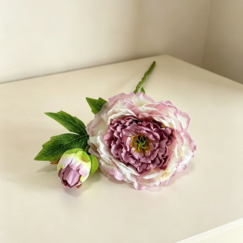Fleurs artificielles en soie polyester, 2 têtes de pivoines et pivoines blanches, 50 cm, décoration intérieure, mariage, maison