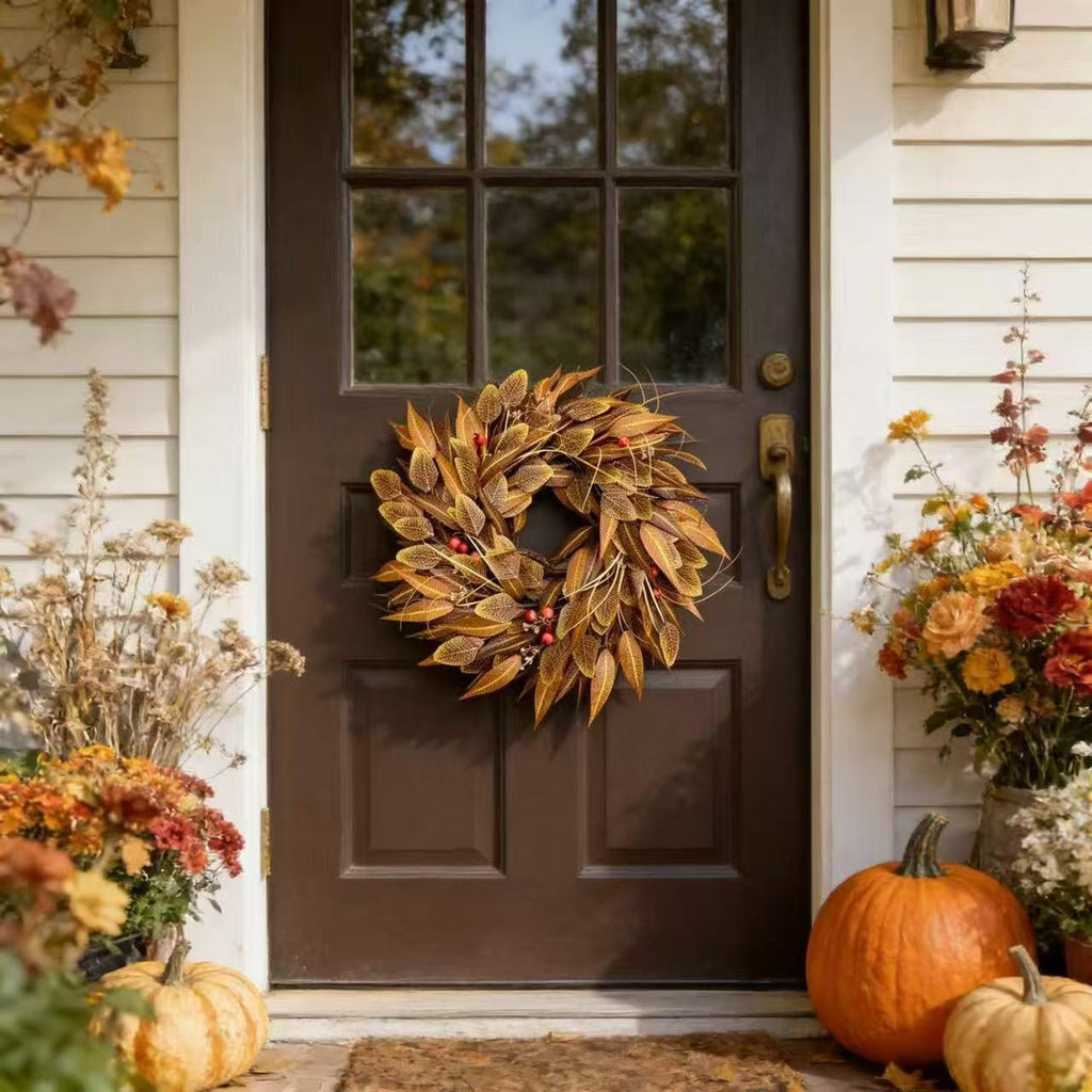 Couronne d'eucalyptus et baies d'automne, 45 cm, décoration murale ou porte, intérieur/extérieur