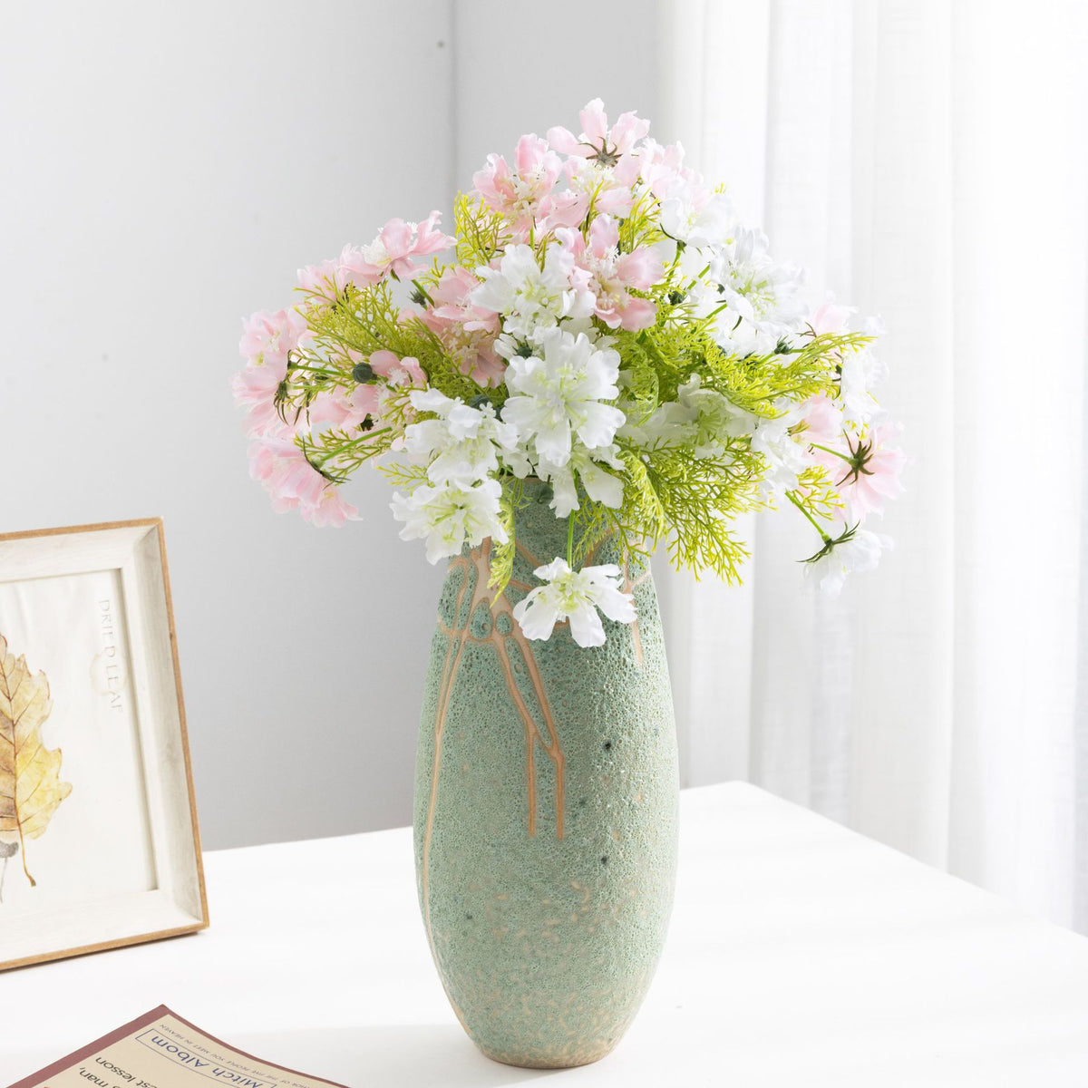 Bouquet de 10 fleurs artificielles cosmos et marguerites, 37 cm, décoration élégante pour mariage et intérieur