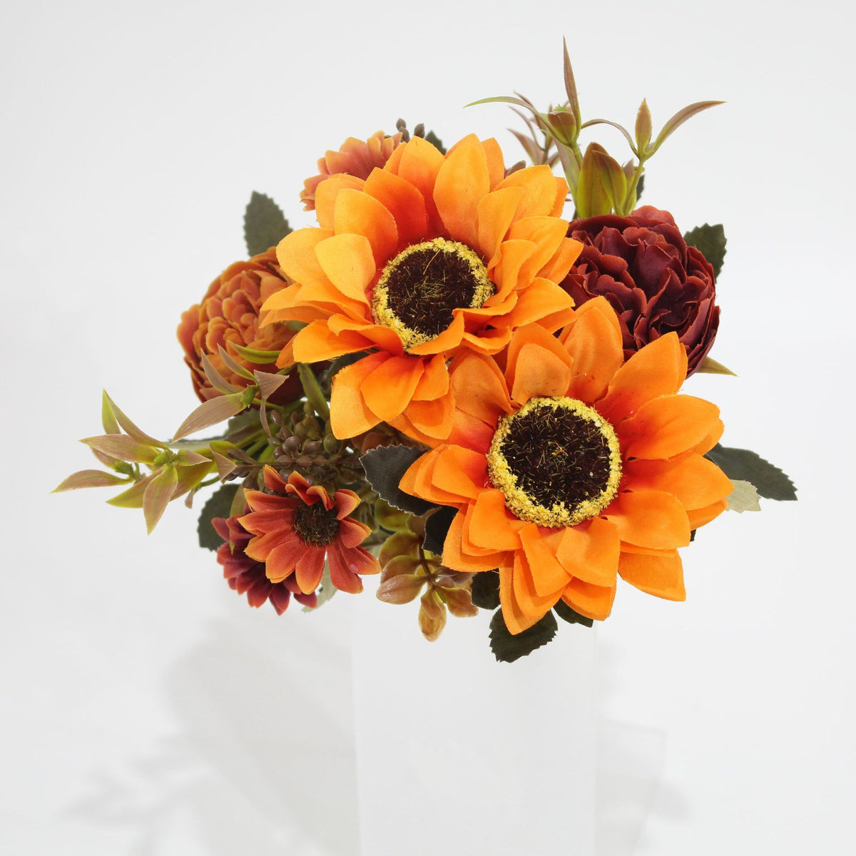 Bouquet artificiel 32 cm – Pivoines, Marguerites, Tournesols, 8 fleurs, décoration intérieur/extérieur, mariage, événement