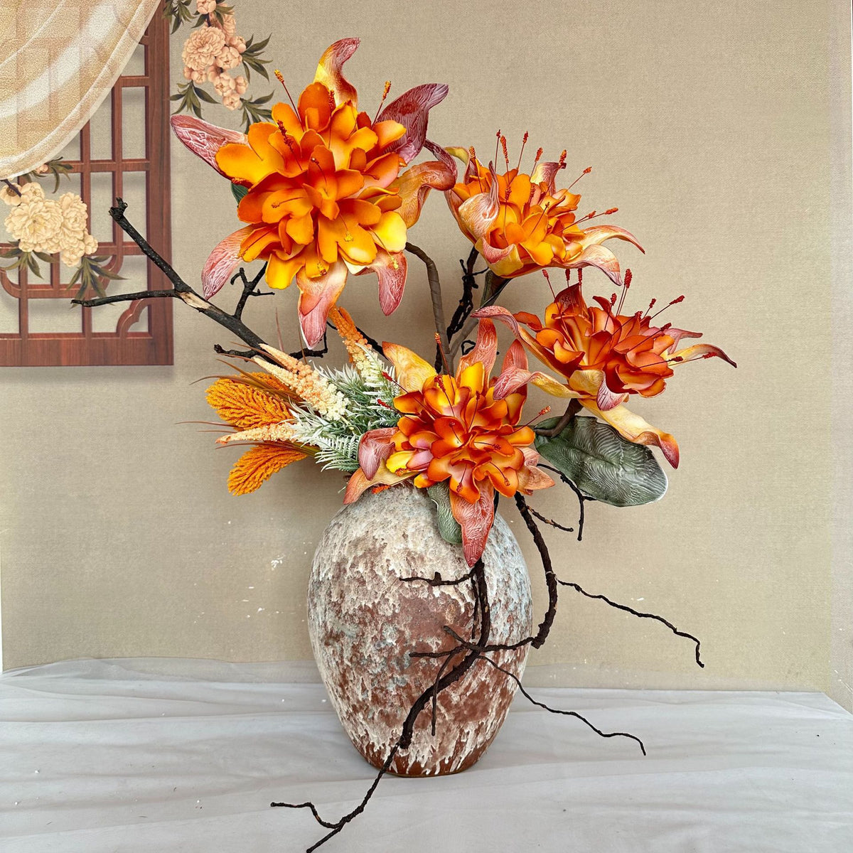 Fleur artificielle chic, tige unique avec 2 fleurs sauvages, 93 cm, idéale pour décoration intérieure et événements