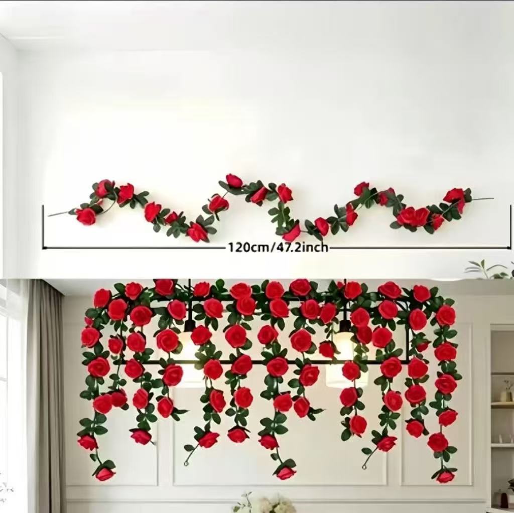 Guirlande de Roses Artificielles 45 Têtes, 120 cm, Décoration Élégante pour Mariage, Intérieur et Extérieur, Style Provençal