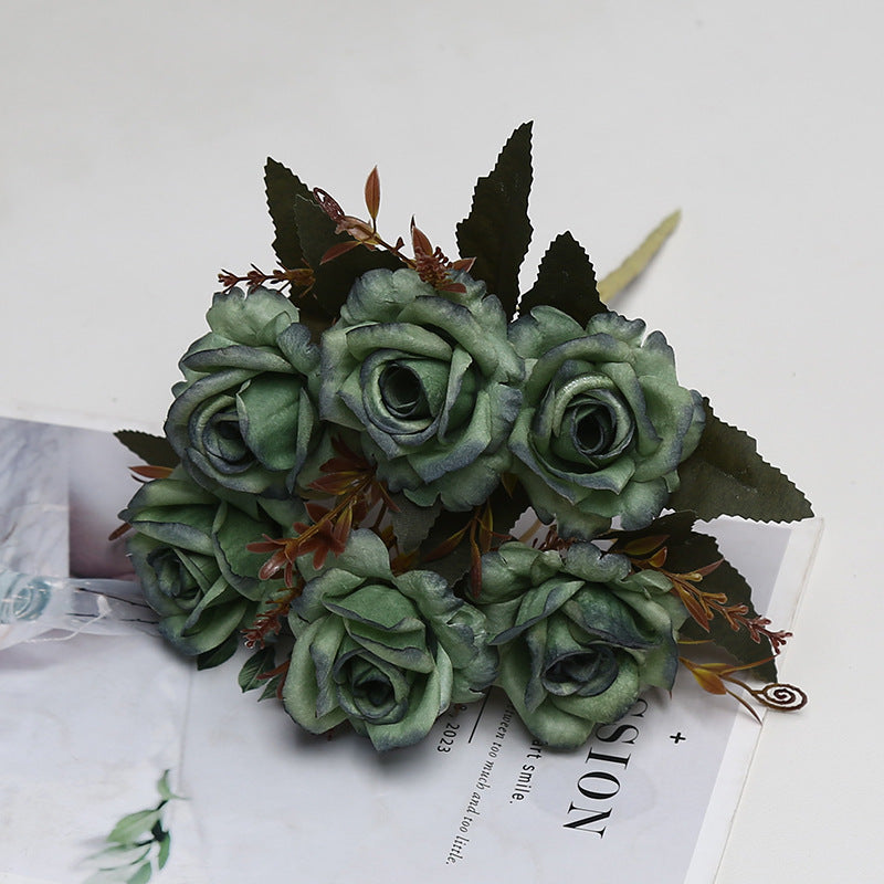 Bush de roses artificielles vintage, 6 fleurs, 30 cm, tissu soyeux, décoration intérieure et événements